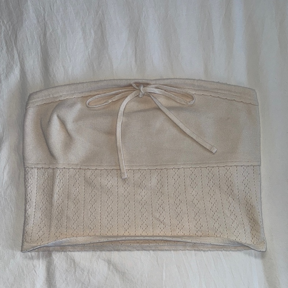 PacSun Cream Knit Tube Top with Bow